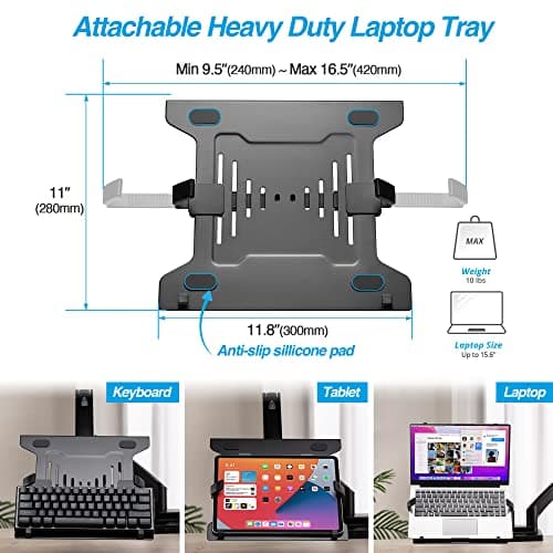 AVLT Dual 17”-43" Monitor Arm Desk Mount with 15" Laptop Tray and USB-C Docking Station, HDMI 4K60Hz, USB-A 5Gbps, Ethernet, 100W PD, Fits Two Flat/Curved Monitor - Black 6