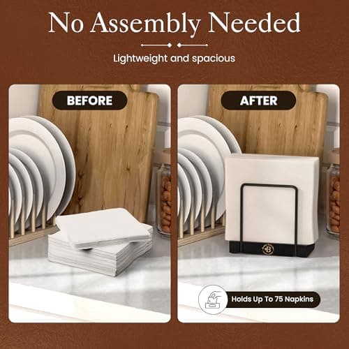 Napkin Holder for Table - Modern Black Napkin Dispenser, Bamboo and Iron Design, Non-Slip, Suitable for Kitchen, Dining, Farmhouse, Cocktail, Picnic, Bar, Outdoor Use - Holds Paper Napkins, Mail, Bill 5