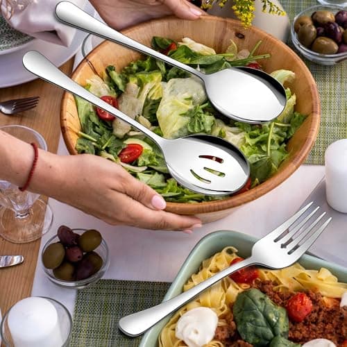 Homikit Large Serving Utensils Set, 6-Piece Stainless Steel Serving Spoons Slotted Spoons Forks, 9.8 Inch Big Metal Hostess Set for Catering Buffet Banquet Party Kitchen Restaurant, Dishwasher Safe 9