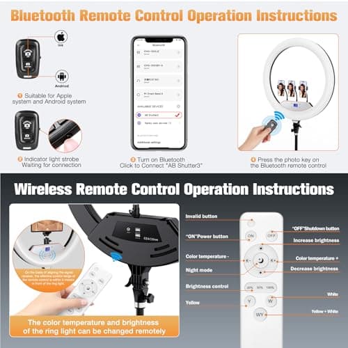 22'' Ring Light with 75'' Tripod Stand, LED Display/2 USB Ports/6500K Dimmable Ring Light for ipad Phone Holder for Tattoo Lash Live Makeup Video Recording TikTok Barber Stylist Photography 9