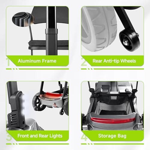 SCOOTNGO Mobility Scooters for Seniors, 4 Wheel Foldable Lightweight Airline Approved Mobility Scooter for Adults, Dual Batteries, Portable, No Assembly Needed (Silver Grey, with Folding Trailer) 8