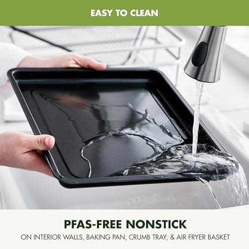 GreenPan Bistro Stainless Steel 9-in-1 Air Fry Oven, Nonstick Baking Pan, Stainless Steel Rack, and Basket, Fast Heating, Multifunction Presets, Cool-Touch Handle, PFAS-Free, Easy Cleanup Crumb Tray 5