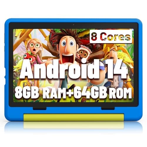 Jeazans Kids Tablet｜Upgraded Android 14 Tablet 10 inch for Kids with Protective Case｜Octa-Core｜64GB｜1TB TF Card Expandable｜Dual Camera｜Parental Control｜Great Gift for Toddler(Blue)