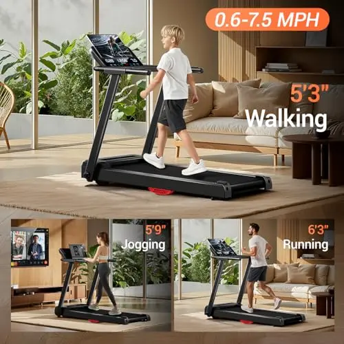 LONTEK Treadmills for Home, 3.0HP Quiet Brushless Folding Treadmill with Heart Rate Sensor, Silicone Damping System, 300lbs Weight Capacity, Holder for Cup&Phone 5