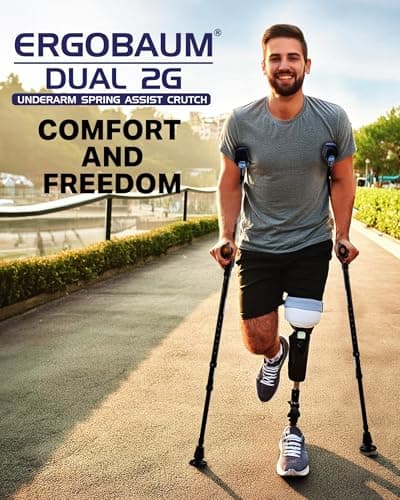Ergobaum Dual Underarm Crutches for Adults (1 Pair-2 Units) NSN Military Certified, Triple Shock Absorption, Foldable, Adjustable 5'–6'6", Supports Up To 380 lbs | Ergonomic Padded Arm Support (Black) 9