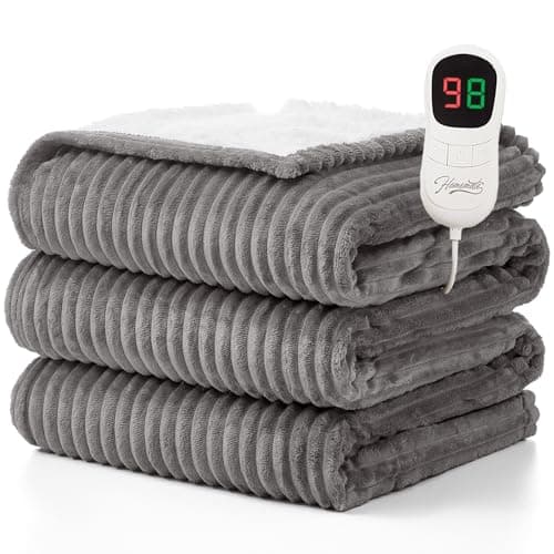 Homemate Electric Heated Blanket Full Size - 72"x84" Heating Blanket Full Size 1/2/4/6/8 Hours Auto-Off 10 Heat Level Over-Heat Protection Soft Flannel Sherpa ETL Certification