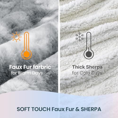 PTQ Electric Heated Blanket 50"x60",Luxury Grey Faux Rabbit Fur Electric Throw Blanket,Fast Heating Soft Fluffy Thick Electric Blanket with 6 Heating Levels & 12H Auto Off 5