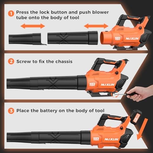 Cordless Leaf Blower - 580CFM/160MPH Electric Blower with 2 x 4.0Ah Batteries, Charger, Shoulder Strap, and 3 Speed Settings, Ideal for Lawn, Yard, Sidewalk, and Garage Cleaning (Orange) 7