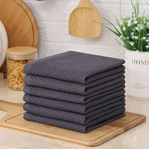 Kitinjoy 100% Cotton Kitchen Dish Cloths (12 X 12 Inches, Dark Grey), 6 Pack Waffle Weave Ultra Soft Absorbent Dish Towels for Drying Dishes Quick Drying Kitchen Towels Dish Rags 7