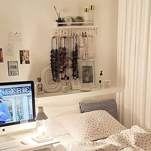 Zhithink Hanging Jewelry Organizer, Hanger with 30 Hooks,Wall Mounted for Necklace, Earrings and Rings(White) 9