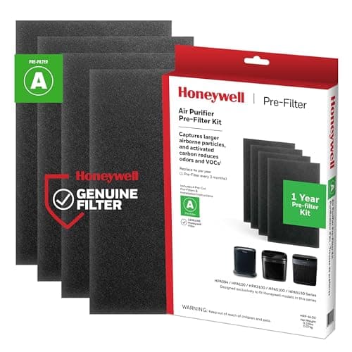 Honeywell HRF-A100 Air Purifier Pre Kit Filter, 4 Count (Pack of 1) - Allergen Air Filter Targets Dust, VOC, Pet, Kitchen, and Wildfire/Smoke Odors