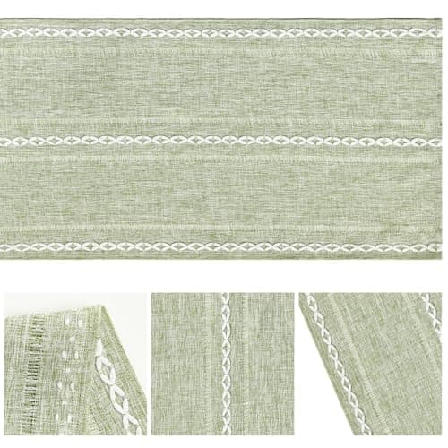 Artoid Mode Sage Green Rustic Cotton Linen Table Runner, Seasonal Embroidered Hollow Kitchen Dining Table Decoration for Home Party Decor 13x72 Inch 6