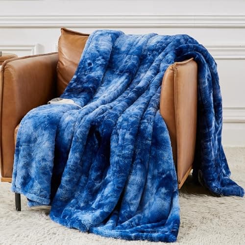 Homemate Heated Blanket Electric Throw - 50x60 Heating Blanket Throw 5 Gears Auto-Off 10 Heat Levels Over-Heat Protection Luxury Faux Fur Sherpa Heater Electric ETL Certification