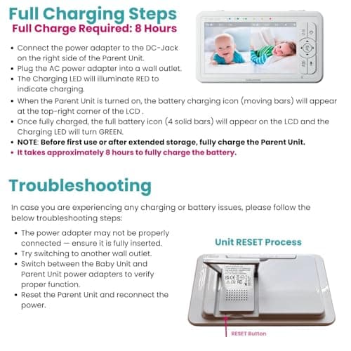 Babysense 5" HD Split-Screen Baby Monitor, Video Baby Monitor with 2 Cameras and Audio, Night Light, 1000ft Range, Two-Way Audio, 4X Zoom, Night Vision, 4000mAh Battery 9