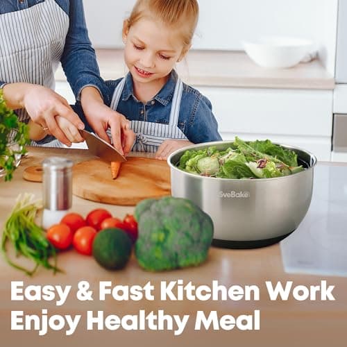 SveBake 5.3Qt Stainless Steel Salad Spinner with Stop Button, BPA-Free Vegetable Lettuce Spinner, Transparent Lid & Drainage Hole, Non-Slip Base, Dishwasher Safe Fruit Washer 7