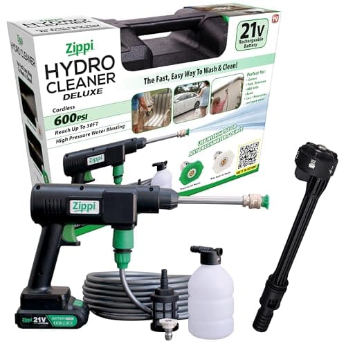 Zippi Hydro Cleaner Deluxe 2025 – Cordless High-Pressure Scrubber with Foam Dispenser, 3000 mAh Rechargeable & Lightweight for Efficient Outdoor Tile, Grout, and Surface Cleaning