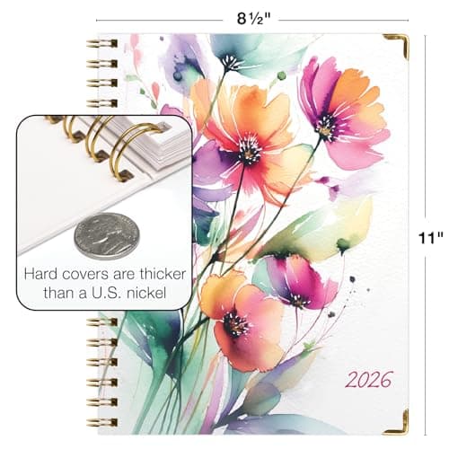 HARDCOVER 2026 Planner, 8.5"x11": 14 Months (November 2025 - December 2026), Daily Weekly Monthly Planner, Yearly Agenda, Bookmark, Pocket Folder and Sticky Note Set (Rainbow Floral) 7