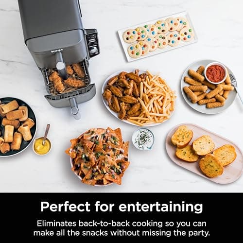 Ninja Air Fryer, 10QT DoubleStack XL 2-Basket, Compact Design, Cooks 5lb Whole Chicken, Feeds Up to 8 People, 6-in-1 Air Fryer, Roast, Bake & More, Easy to Clean, Dishwasher Safe Parts, Grey, SL401 12