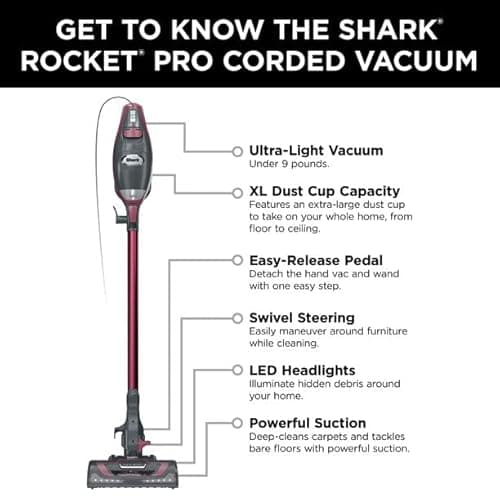 SHARK HV370 Rocket Pro Corded Stick Vacuum, Comet Red (Renewed) 9