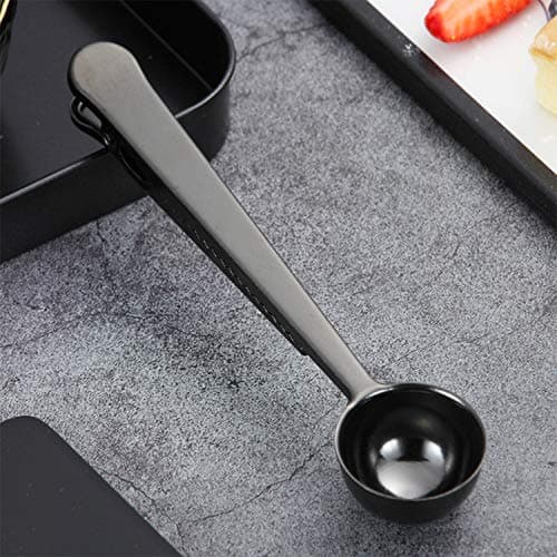 3 PCS Coffee Scoop with Clip Black2 in 1 Stainless Steel 1 tbsp Ground Measuring Spoon with Bag Clip for Coffee Tea 5