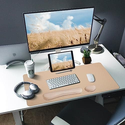 Bloss Leather Desk Pad and Keyboard Wrist Rest, Large Mouse Pad + Keyboard Pad+Mouse Wrist Support, Non-Slip Desk Mat Protector for Office, Home(31.5×15.7 Inches,Beige) 7