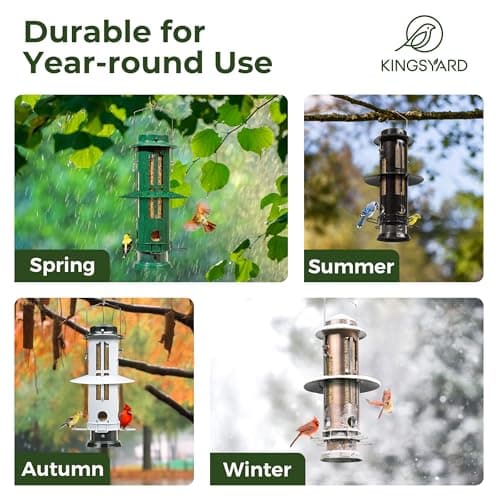 Kingsyard Squirrel Proof Bird Feeders with Weight-Activated Perches, Metal Wild Bird Feeder for Outdoors Hanging, 3 lb Large Seed Capacity, Green 6