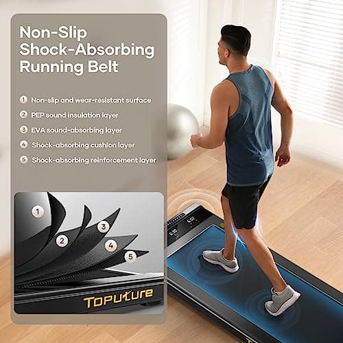 TOPUTURE Walking Pad Treadmill, 2.25HP Under Desk Treadmill with App & Remote Control, LED Touch Screen, Lubricating Hole, 300lbs Capacity Compact Walking Treadmills for Home/Office, Assembly Free 6