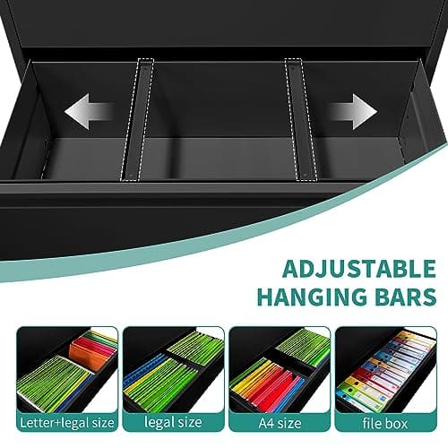 BIZOEIRON 3 Drawer Lateral File Cabinet for Home Office, Metal Filing Cabinet with Lock, Wide File Storage Drawers for Letter/Legal Size Hanging File Folders, Assembly Required, (Black) 5