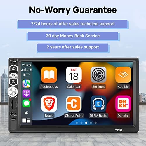 Single Din Car Stereo with Wired Carplay & Android Auto, 7 inch Touch Screen 1 Din Radio, Mirror Link/1080P/Bluetooth/SWC/FM Radio+ Backup Camera+ MIC 7