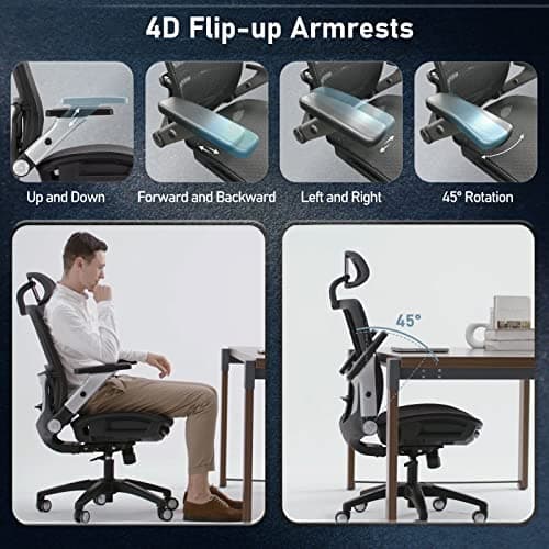 COLAMY Ergonomic Mesh Office Chair with Footrest, High Back Computer Executive Desk Chair with Headrest and 4D Flip-up Armrests, Adjustable Tilt Lock and Lumbar Support-Black 5