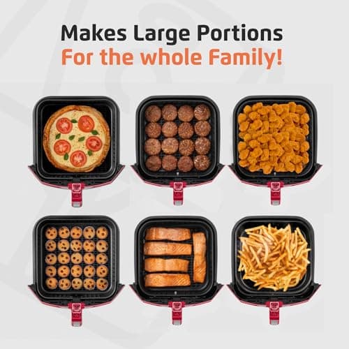 MONDIAL Air Fryer - 8.6 Quart Extra-Large Air Fryer, 2 Simple Dial Controls, 1800 Watts - Quick Heat Circulation Technology, Low Fat Cooking Less Calories - Removable Squared Basket - Red 6