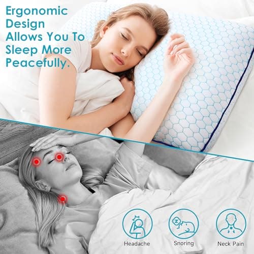 CushyOasis Memory Foam Pillows for Side, Back and Stomach Sleepers, Set of 2, Bed Pillow with Washable Cover and Breathable Mesh, Bed Pillow for Sleeping (Blue，Standard Size) 5