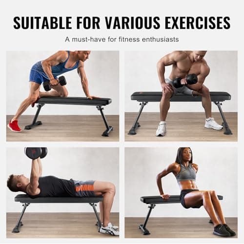 VEVOR Flat Weight Bench, Foldable Strength Training Bench, Utility Workout Bench for Full Body Workout, 1000 LBS Press Bench for Home Gym Exercise, for Multi-Purpose Weight Training and Ab Exercises 6