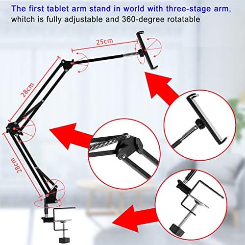 Tablet Stand Adjustable,Foldable Arm Stand for Bed,Aluminum Universal Flexible Tablet Holder with 360 Degree Rotation Compatible with iPad/iPhoneX/iPad Pro/N-Switch,or Other 4.5~12.9 Inches Devices 7