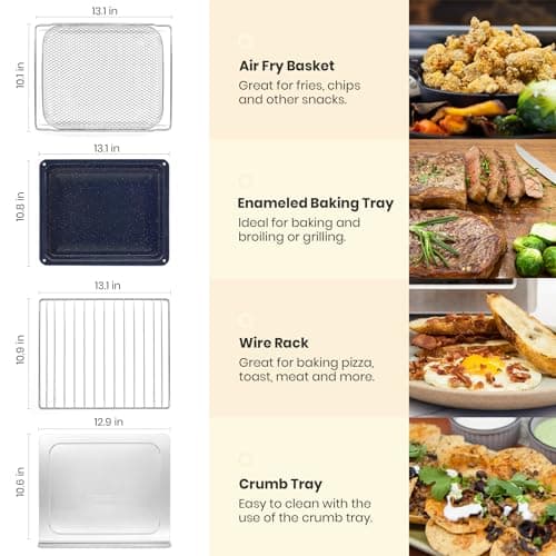 VAL CUCINA Retro Style Infrared Heating Air Fryer Toaster Oven, Extra Large Countertop Convection Oven 10-in-1 Combo, 6-Slice Toast, Enamel Baking Pan Easy Clean with Recipe Book, Almond Yellow Color 7