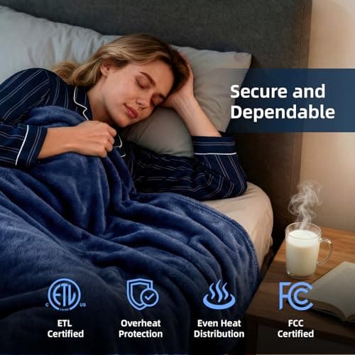 Westinghouse Heated Blanket King Size, Electric Heating Blanket with 10 Heating Levels, 1-12 Hours Auto Shut Off, Fast Heating Warming Blanket, Machine Washable (King,100x90 Inches,Navy Blue) 5