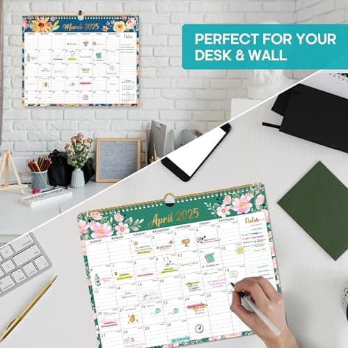 Calendar 2025-2026, Monthly Wall Calendar from January 2025 to June 2026, 11.5" x 14.7", Spiral Binding Hanging Wall Calendar, Perfect for Home or Office, Floral 6