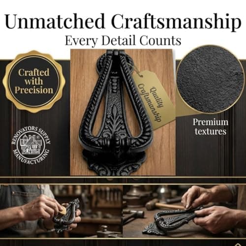 Renovators Supply Manufacturingᵀᴹ Heavy Ornamental DesignDoor Knocker – Cast Iron Construction, RSF Finish, 7 Inch Long with Mounting Hardware 9