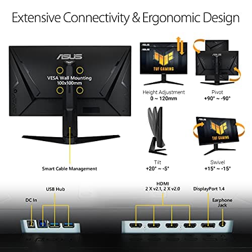 ASUS TUF Gaming 28” 4K 144HZ DSC HDMI 2.1, Monitor (VG28UQL1A) - UHD (3840 x 2160), Fast IPS, 1ms, Extreme Low Motion Blur Sync, G-SYNC Compatible, FreeSync Premium, Eye Care, DCI-P3 90%,Black 6