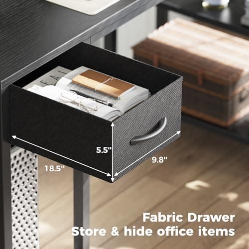 SUPERJARE 47 inch L Shaped Gaming Desk with LED Lights & Power Outlets, Reversible Computer Desk with Shelves & Monitor Stand, Corner Desk with Drawer, for Home & Office, Black 6