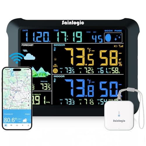 Sainlogic WiFi Smart Weather Station SA1 with 24H/ 7Days Accurate Weather Forecast by Weatherseed® AI, Email & App Notification Alert,Data Storage Export(Only 2.4G)