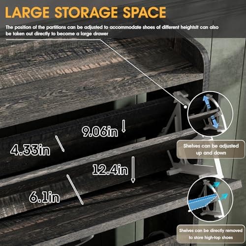 Maupvit Shoe Storage Cabinet with 2 Flip Drawers, Freestanding Organizer with Metal Legs for Entryway, Narrow Shoe Rack Cabinet, Dark Rustic Oak 7