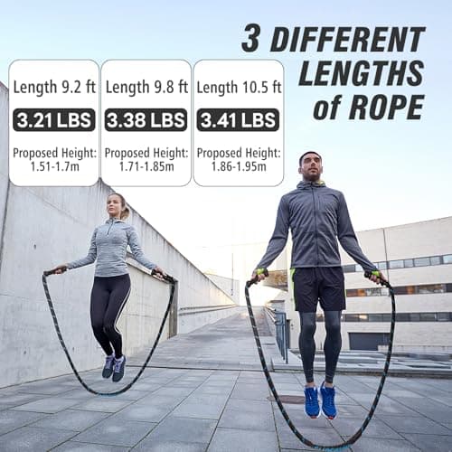 Supertrip Upgraded Weighted Jump Rope for Fitness Men Women Second Generation 360 Rotating Handles, 3.21LBS 3.38LBS 3.41LBS Polyester Heavy Skipping Rope for Exercise Workout Equipment 5