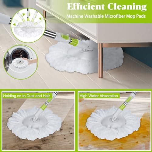Nolopau Spin Mop and Bucket with Wringer Set, Separate Clean and Dirty Water, Small Spin Mop Bukcet System with 3 Reusable Microfiber Mop Pads, Wet Dust Mop for Floor Cleaning, Bucket Volume 4L 5