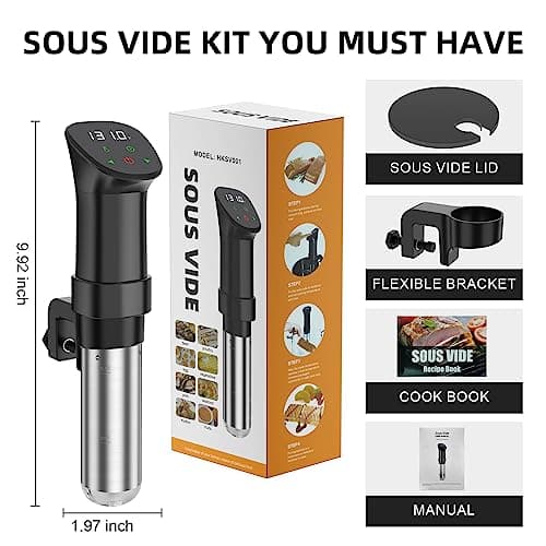 Sous Vide Machine-Suvee Cooker-Rocyis Sous Vide Kit with Lid, Recipes-1000W Fast Heating Immersion Circulator/Accurate Temperature and Timer/Digital Touch Screen, Stainless Steel (US Standard) 6