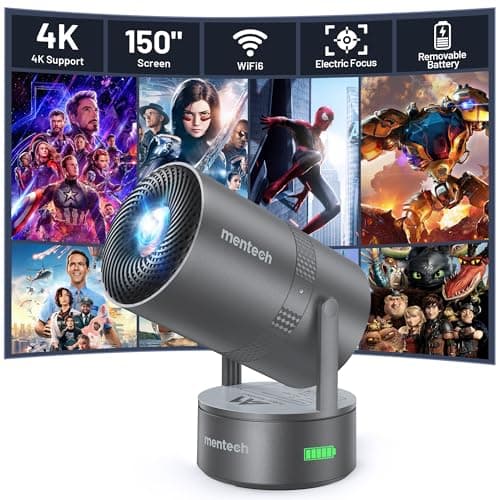 Mini Projector with Wifi and Bluetooth, Rechargeable Projector whit Auto Keystone, 4K Decoding 1080P Outdoor Portable Projector Smart Projector, Iron Grey