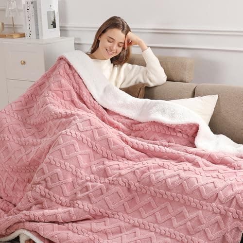 Heating Blanket Queen Size Electric Blanket - 84"x90" Dual Control Heated Blankets for Bed with 5 Heating Levels and 10 Hours Auto-Off, Soft Fluffy Sherpa Fleece, Warming Gifts for Grandma(Pink)