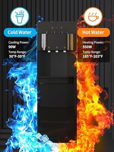 Tabu TABU Bottom Loading Water Cooler Dispenser,Hot & Cold Water Cooler Dispenser,with Anti-Scalding Design,Storage Cabinet and Child Safety Lock,Holds 3 or 5 Gallon Bottle,for Home, Office(Black) 4
