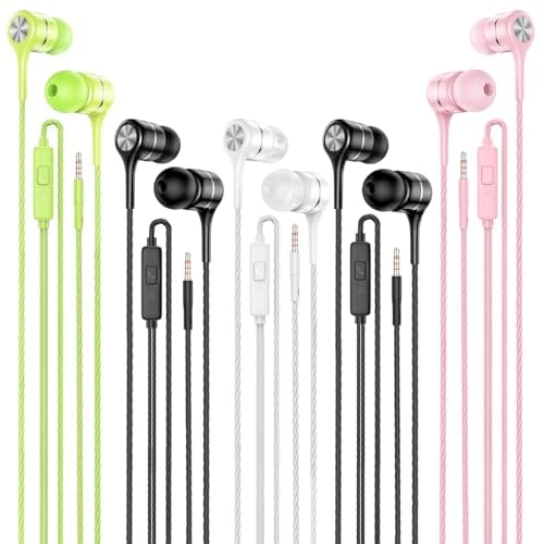 LWZCAM Wired Earbuds with Microphone 5 Pack, in-Ear Headphones with Heavy Bass, High Sound Quality Earphones Compatible with iPad, Laptop, MP3, Android Smartphones, Fits All 3.5mm Jack Device