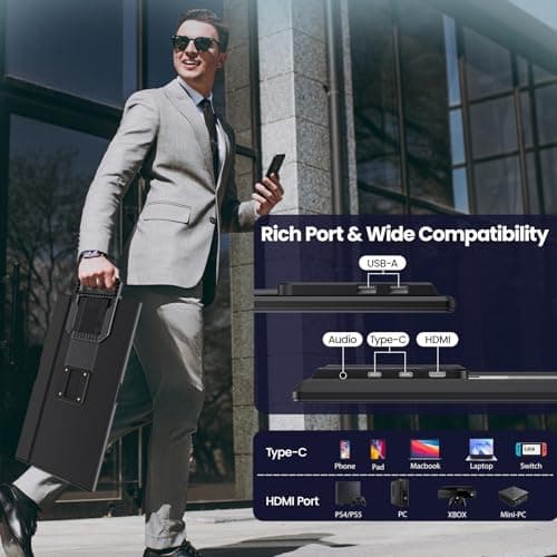 23.8'' Portable Monitor,FHD 1080P 100Hz IPS Laptop Screen Extender,USB-C HDMI Large Office Gaming Second Monitor Extender with Detachable Stand for Mac Windows PS5 Xbox Switch(Built-in Speakers) 7